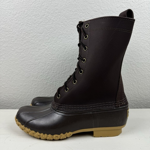 LL Bean Leather Hunting Duck Boots Women's Size 7 Brown 10" Lace Up Maine Shoes - Picture 6 of 16